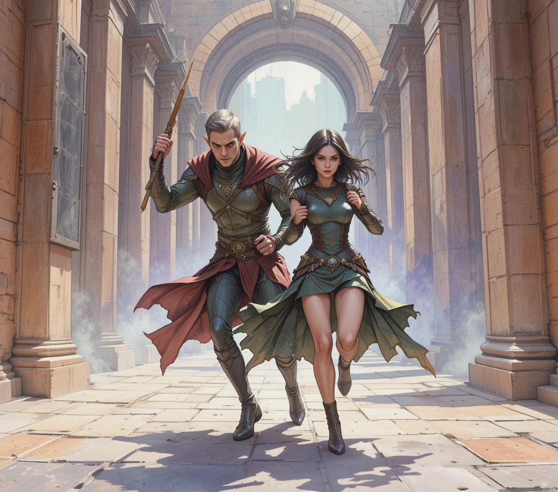 Elfenkrieger und Verbündete in dramatischer Fantasy-Schlacht