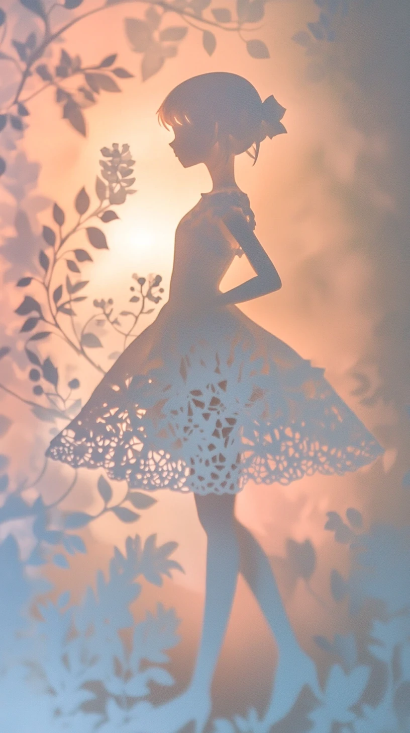 Elegant paper cutout girl on soft pastel gradient background