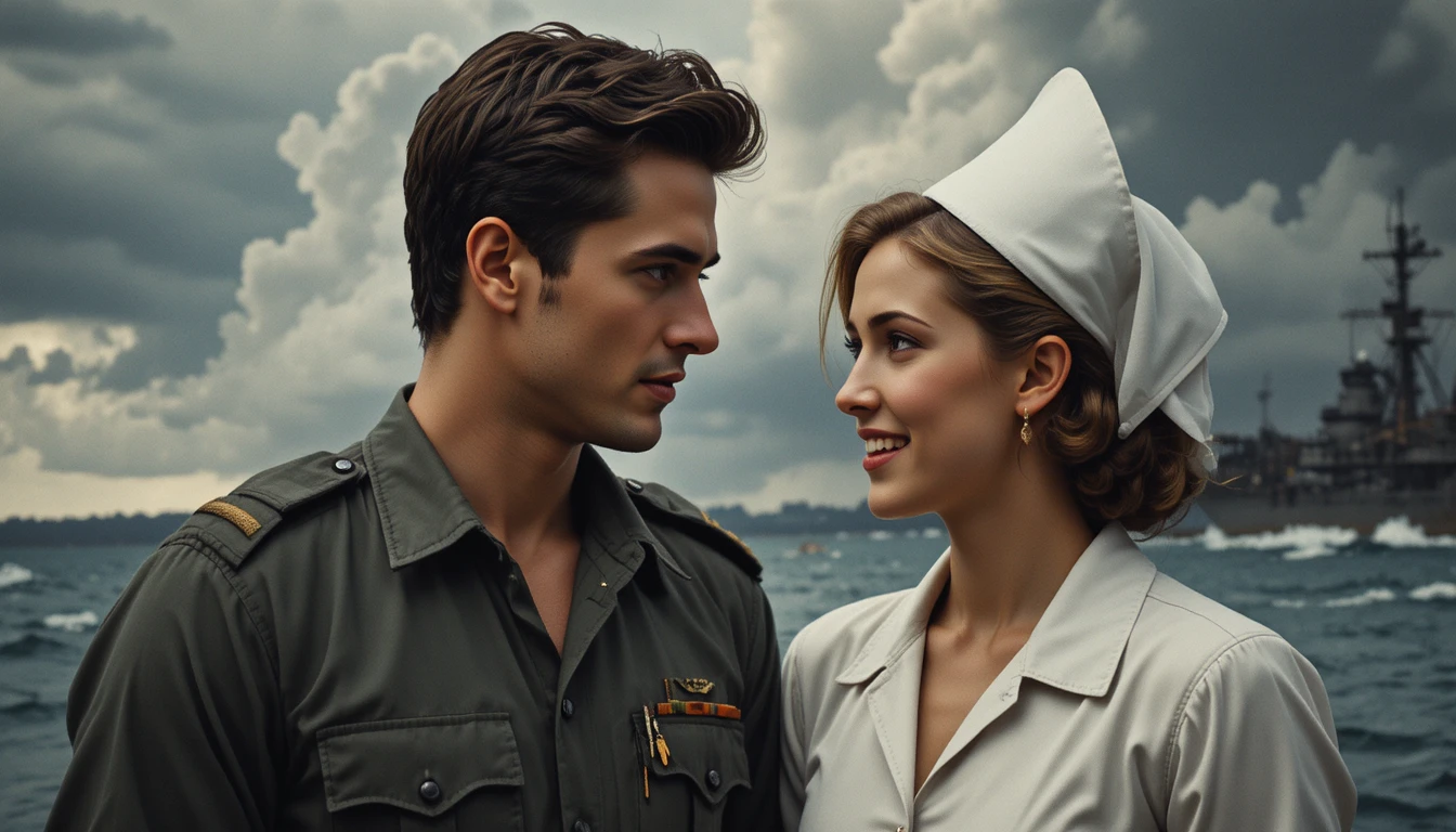 Soldados em guerra e uma enfermeira em meio ao caos de Pearl Harbor