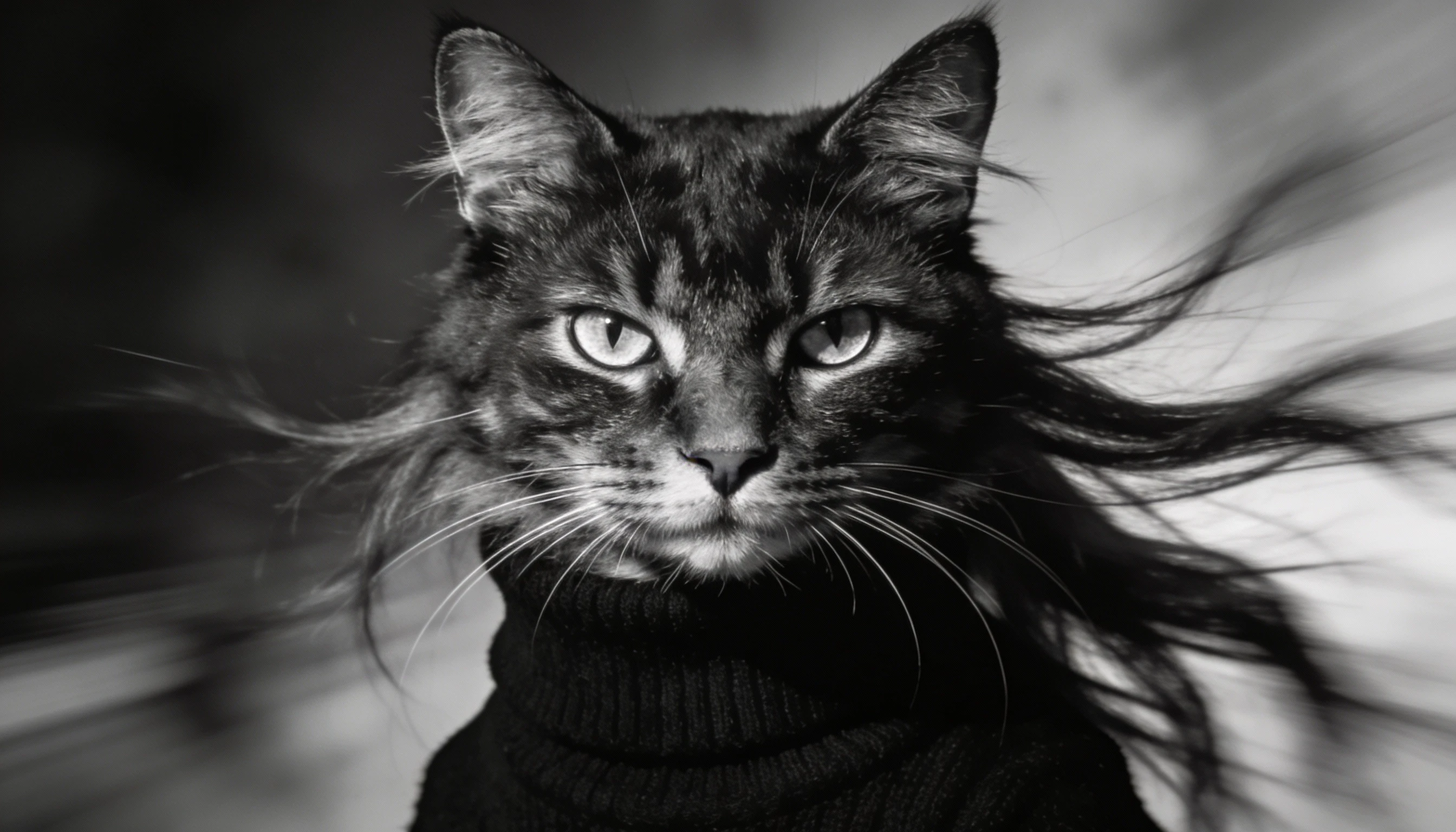 Retrato Dramático em Preto e Branco de Gato com Gola Alta