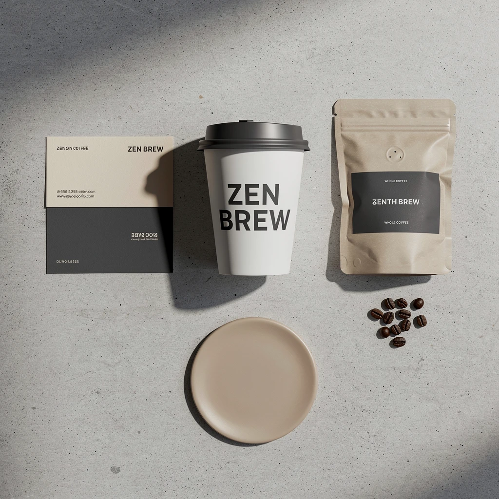 Kit de branding de café minimaliste disposé en flat lay