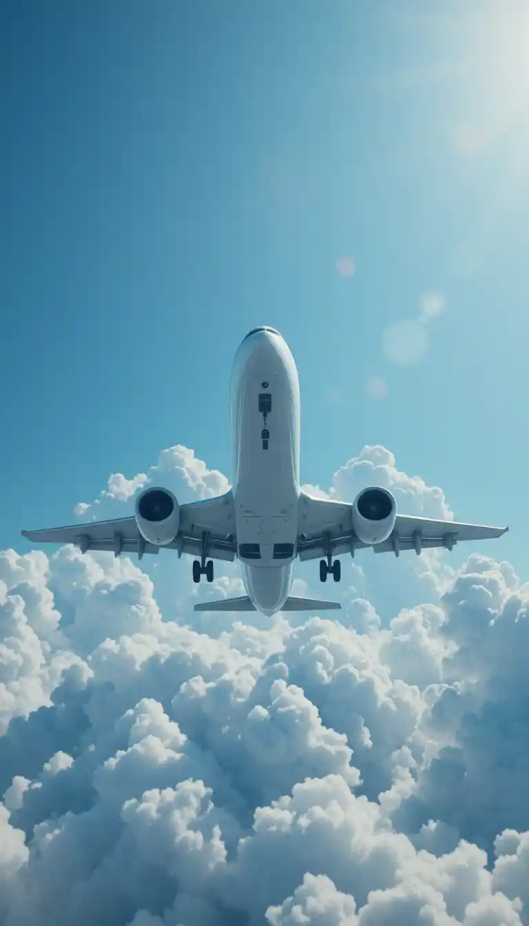 Avião comercial voando alto em um céu azul claro