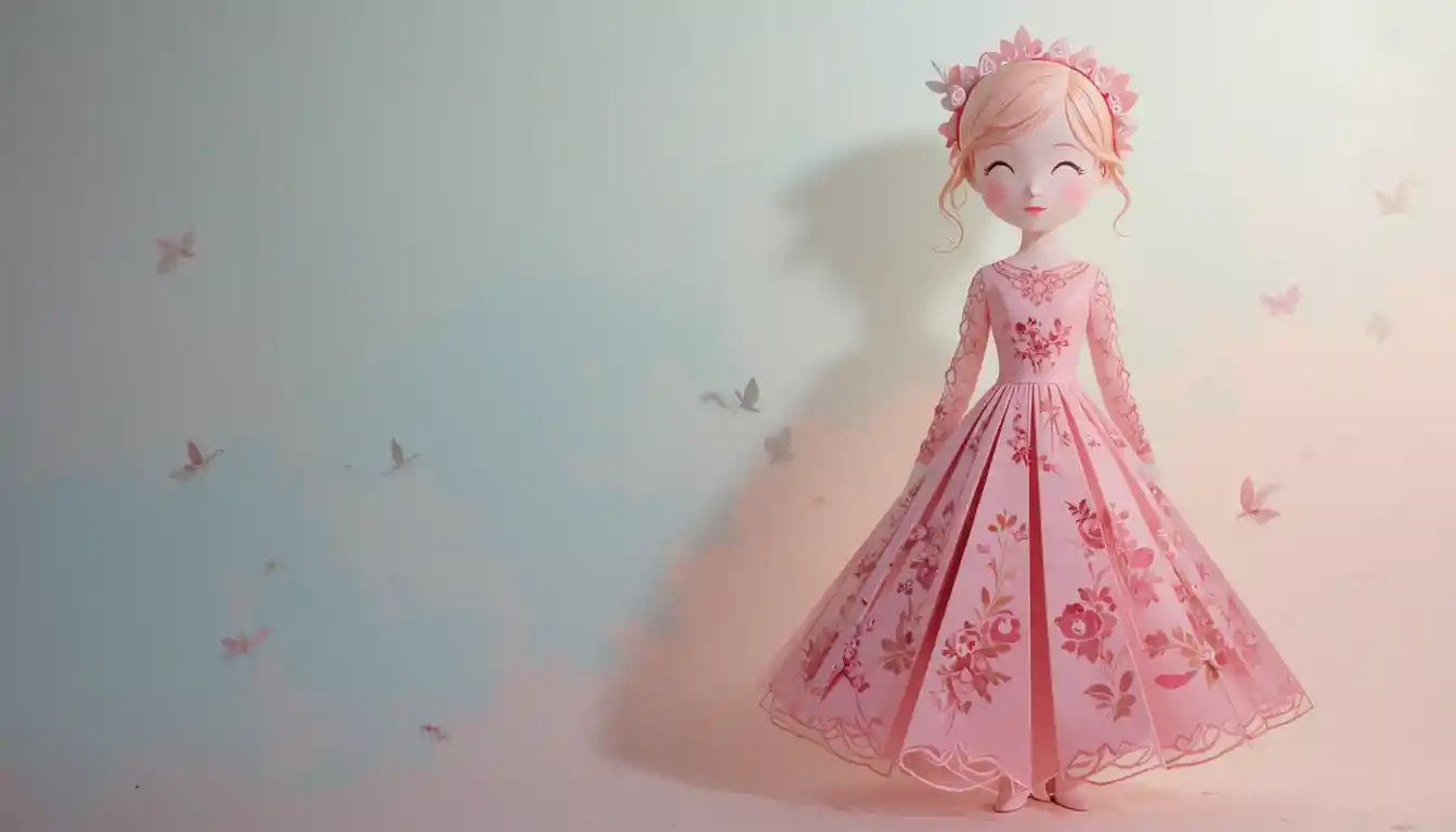 柔和粉彩漸層背景上的紙剪少女