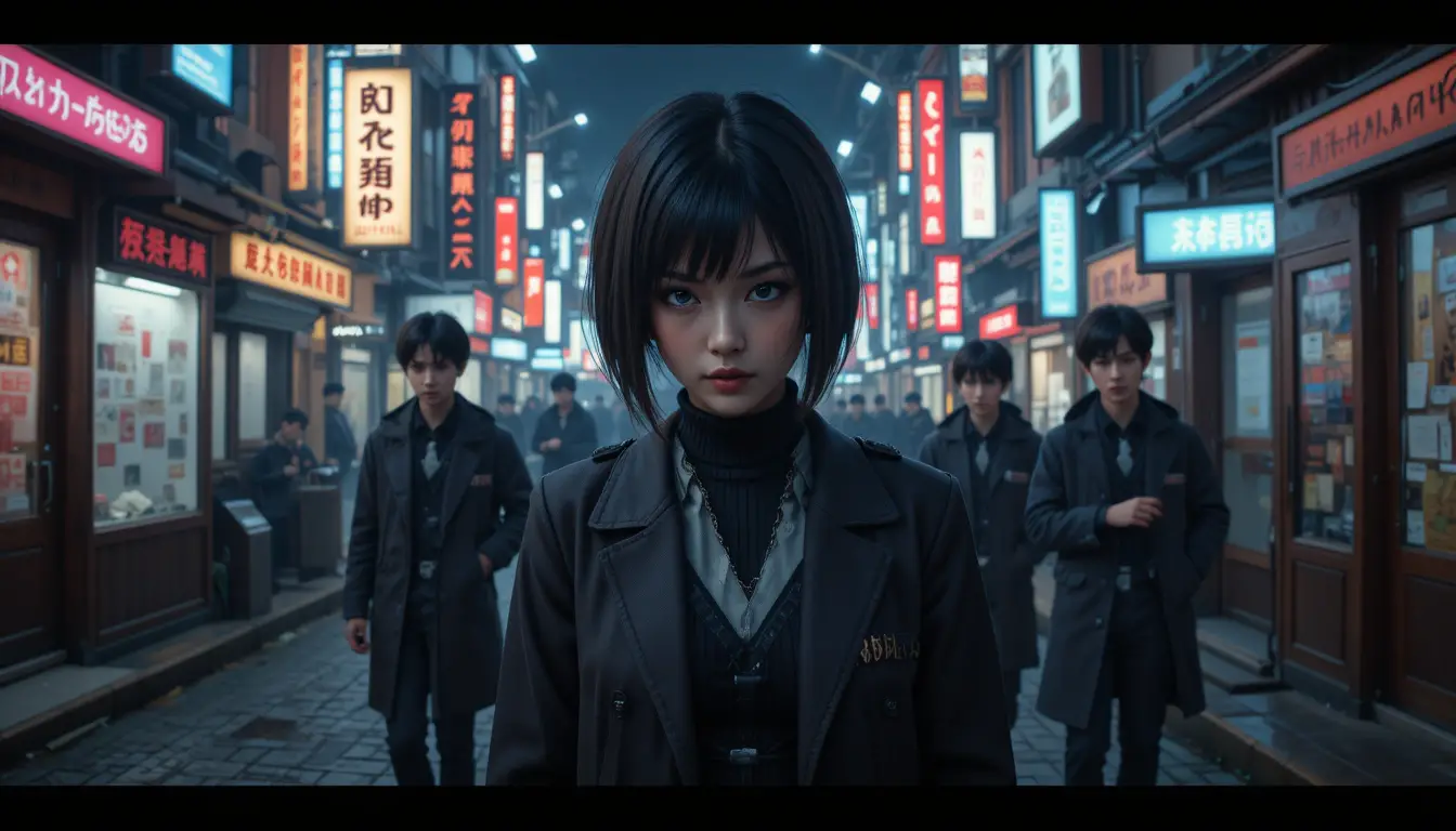 Dystopische japanische Stadt, in der Menschenrechte eine Zugangskarte erfordern