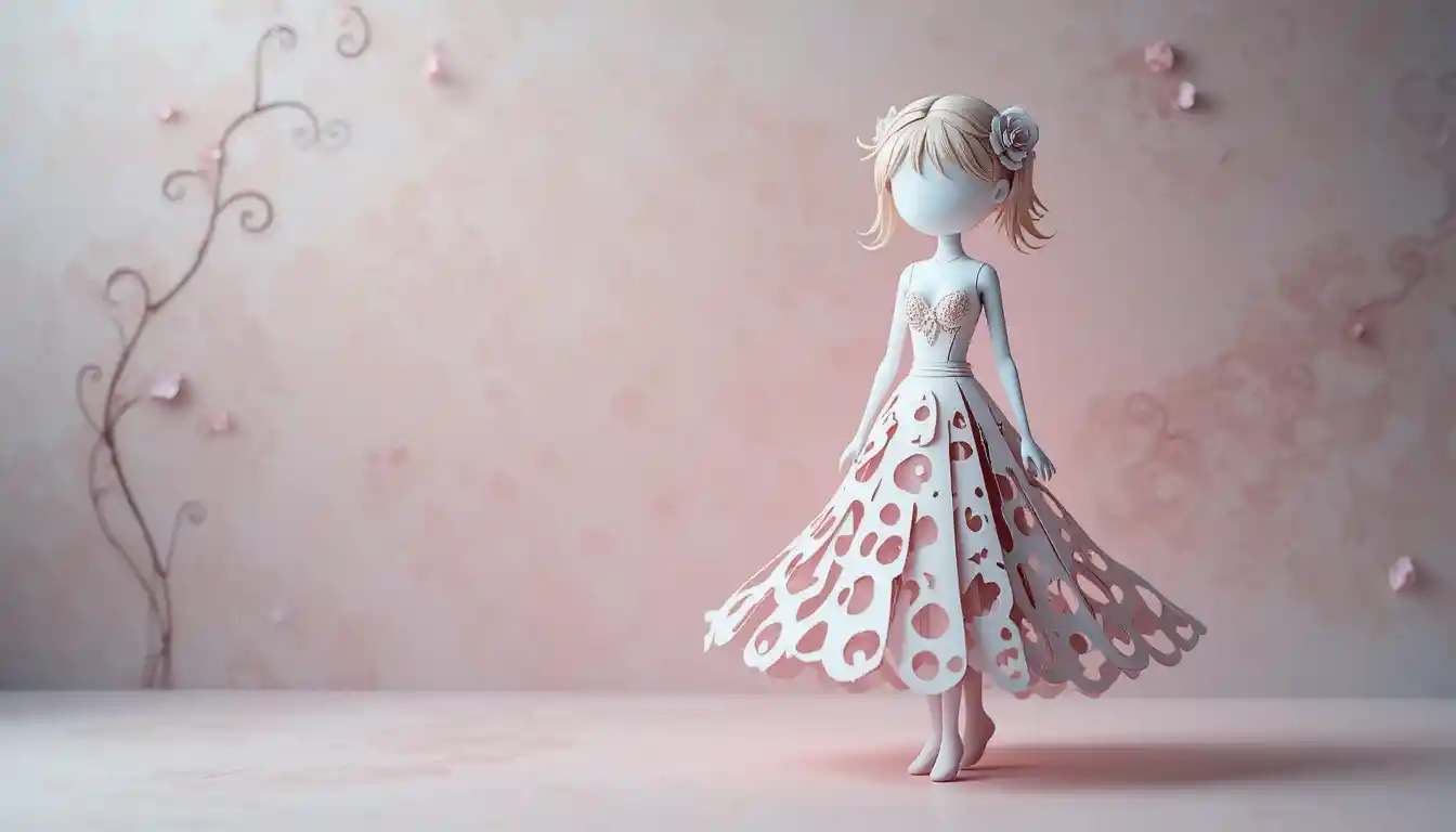 Elegante ragazza in paper art su sfondo sfumato pastello delicato