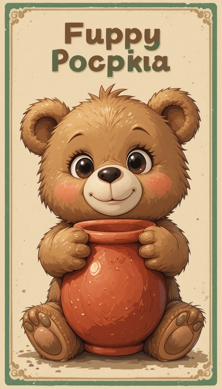 Adorable ours rond et mignon tenant un pot en terre cuite rouge