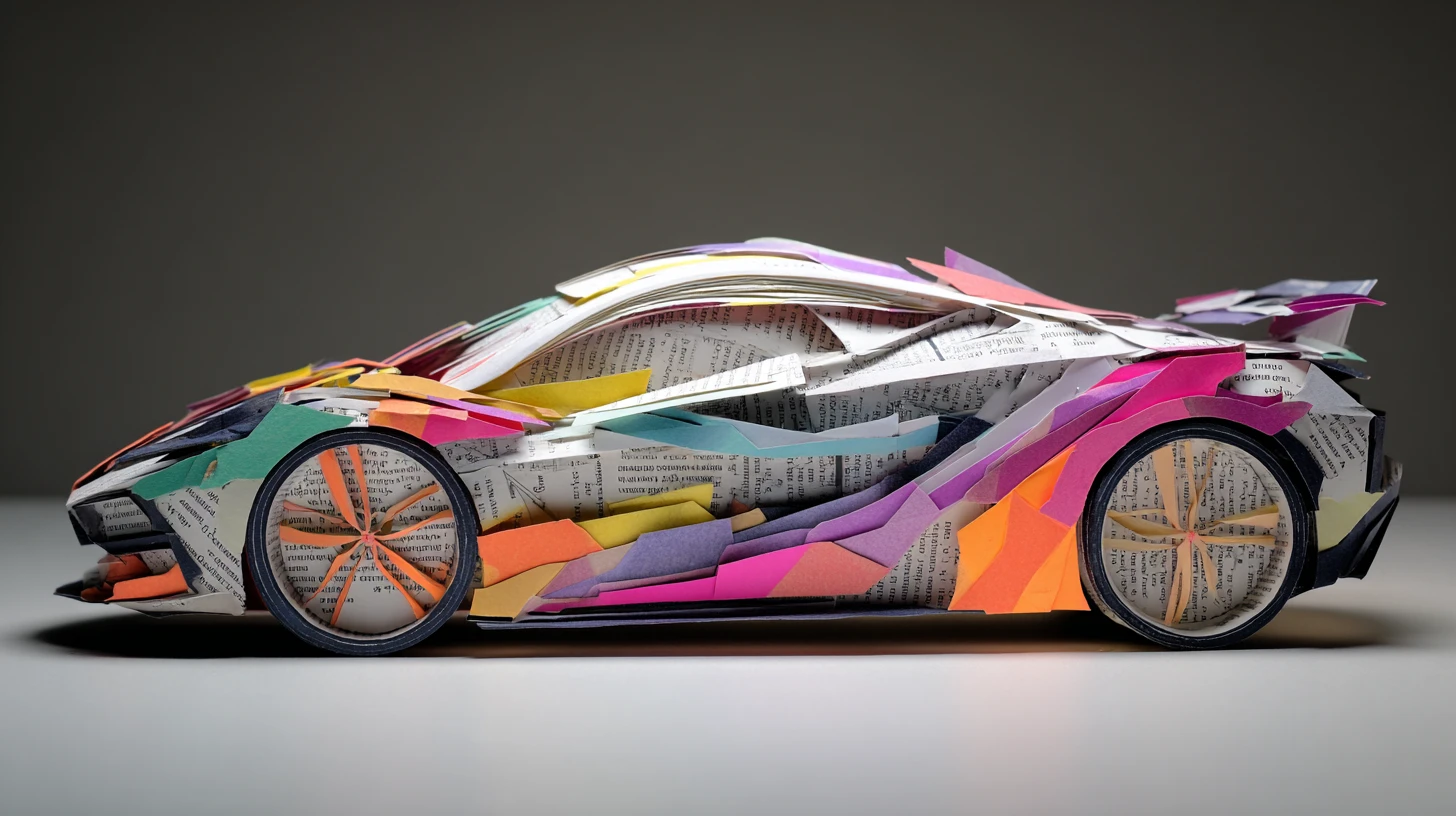 Auto sportiva futuristica di carta con interno minimalista