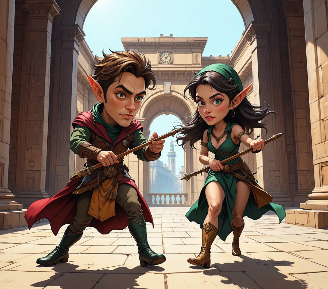 Elf warrior man and woman in dramatic fantasy battle
