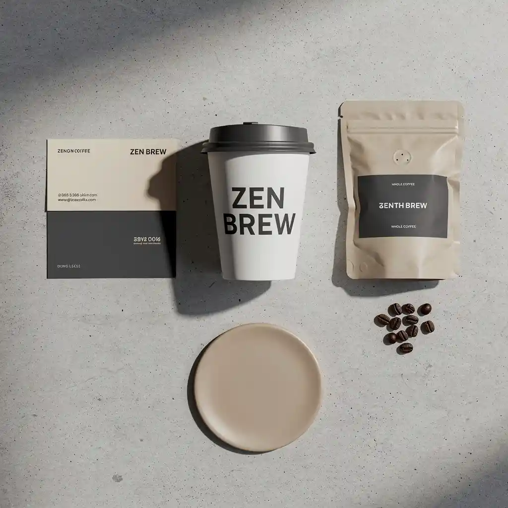 Kit de branding de café minimaliste disposé en flat lay