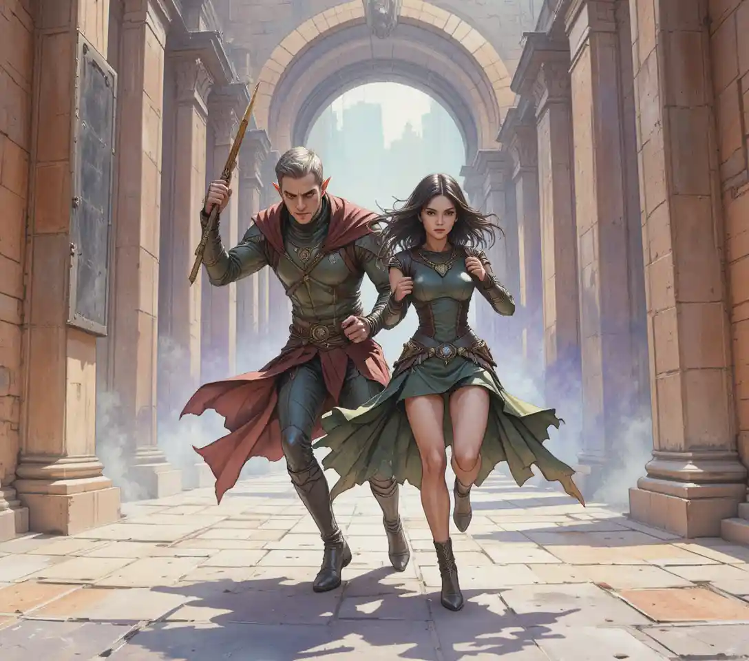 Elfenkrieger und Verbündete in dramatischer Fantasy-Schlacht