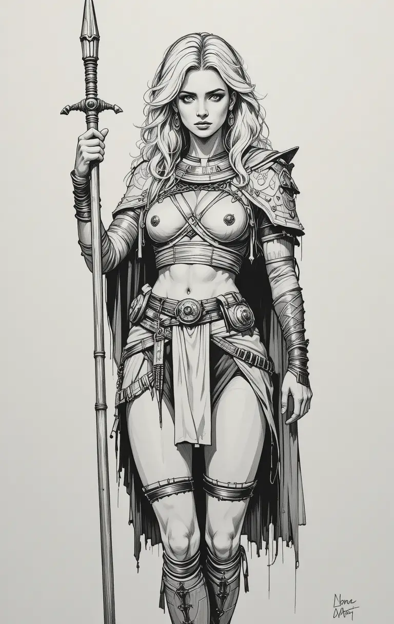 Guerrière blonde féroce avec bouclier et crâne