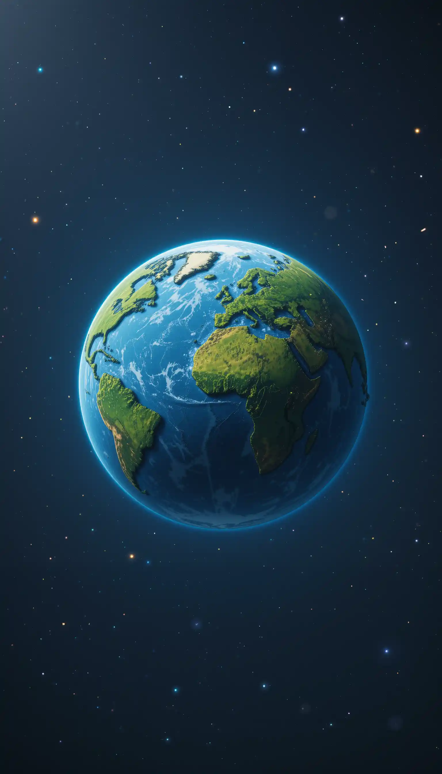 Winziger Pixel-Planet mit grünen Kontinenten und blauen Ozeanen