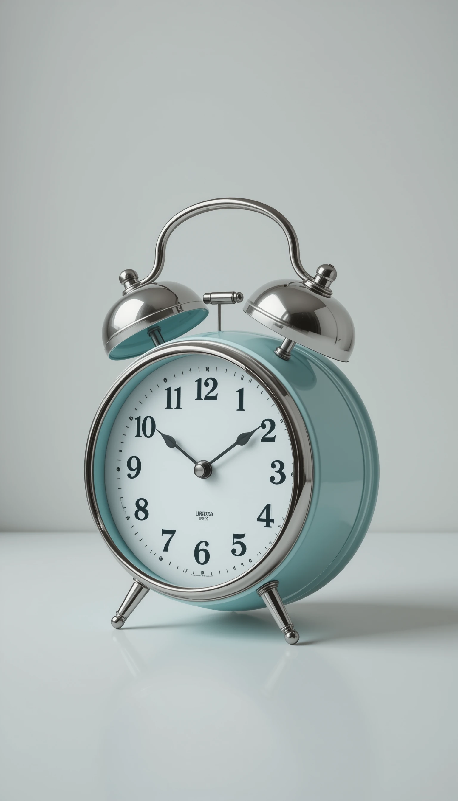 Vintage 3D alarm clock in a minimalist turquoise space