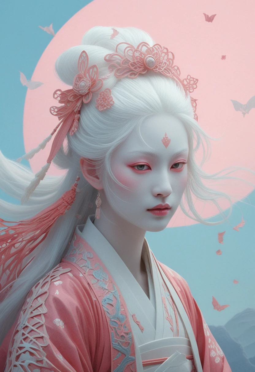 粉彩月下被武士擁抱的神祕狐仙