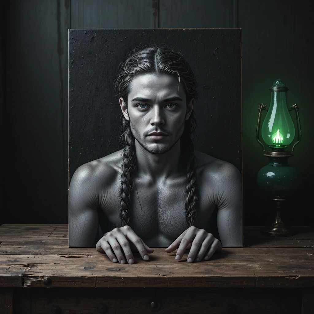 Retrato Melancólico de Homem Escandinavo em Tela Preta