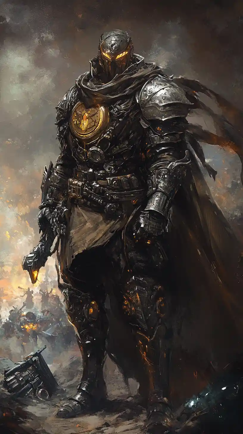Gepanzerte Stealth-Krieger in einer surrealen Steampunk-Fantasiestadt