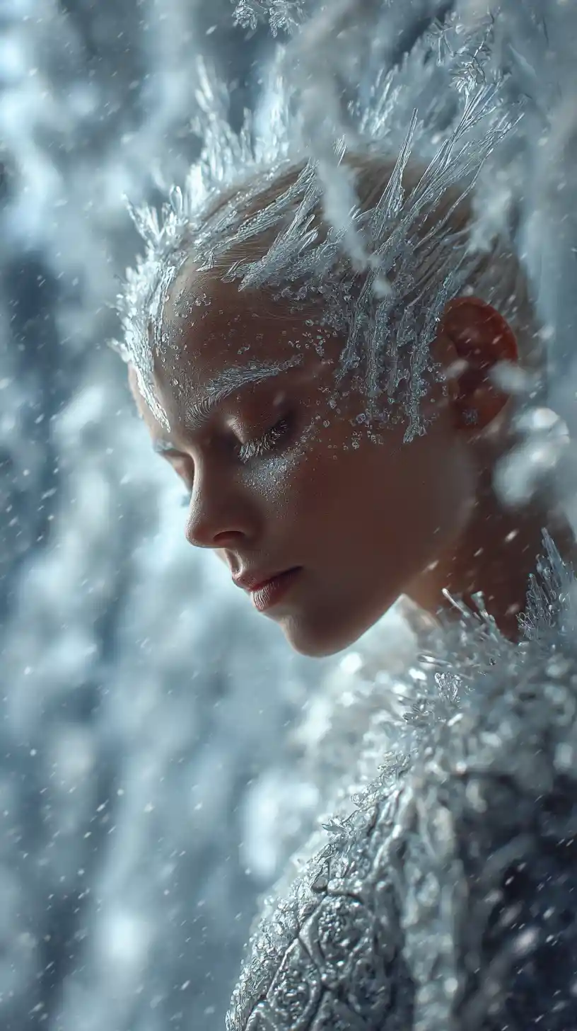Ethereal Ice Being In A Serene Winter Blizzard