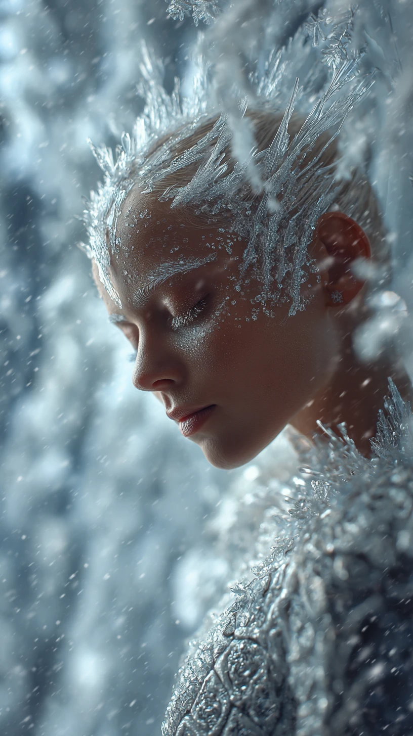 Ethereal Ice Being In A Serene Winter Blizzard