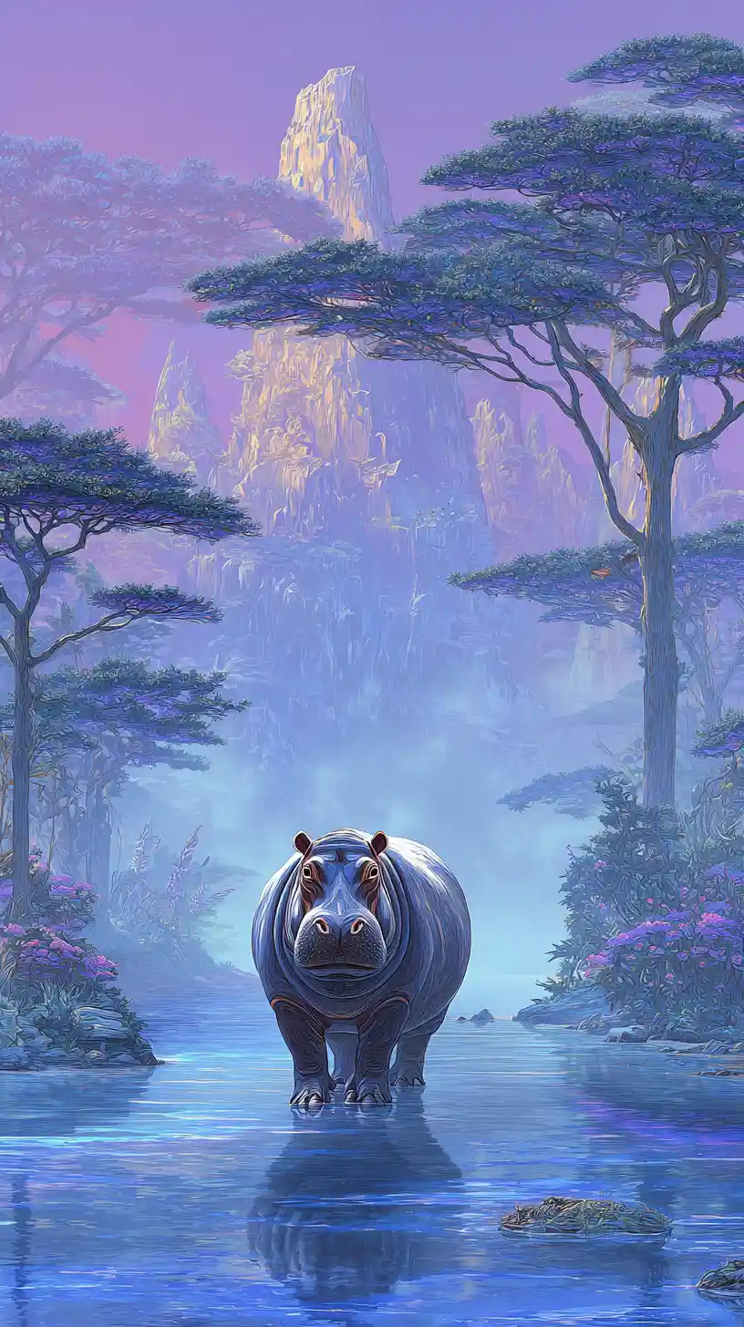 Hippopotame majestueux dans un large fleuve africain