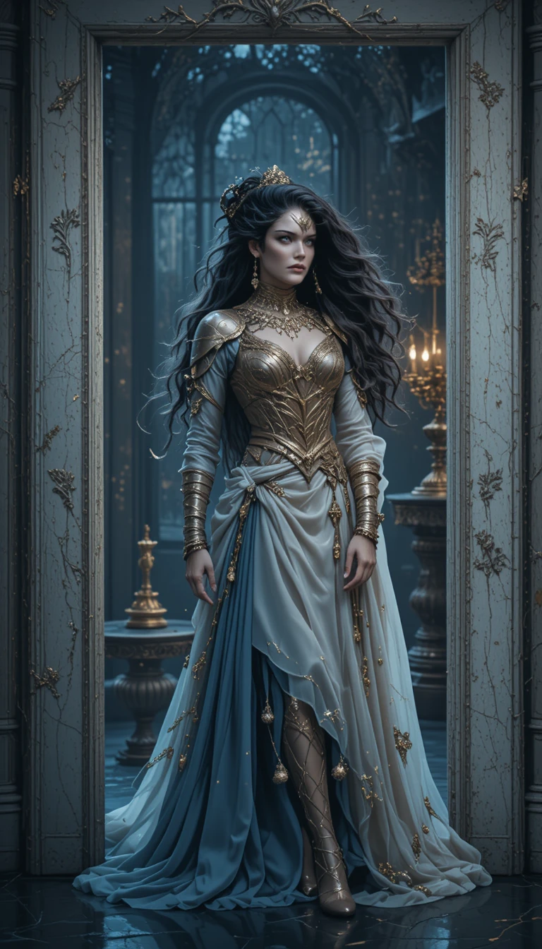 Cinematic portrait of a fantasy elf woman in ornate armor