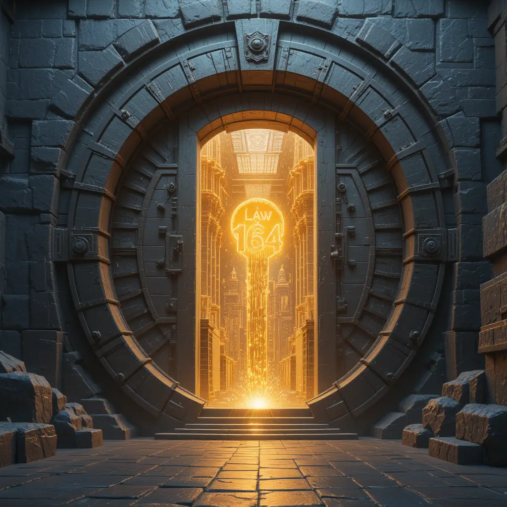 Ancient Vault Door Unlocking A River Of Digital Golden Light