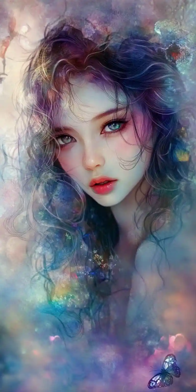 Whimsical woman portrait in surreal dreamy illustration style