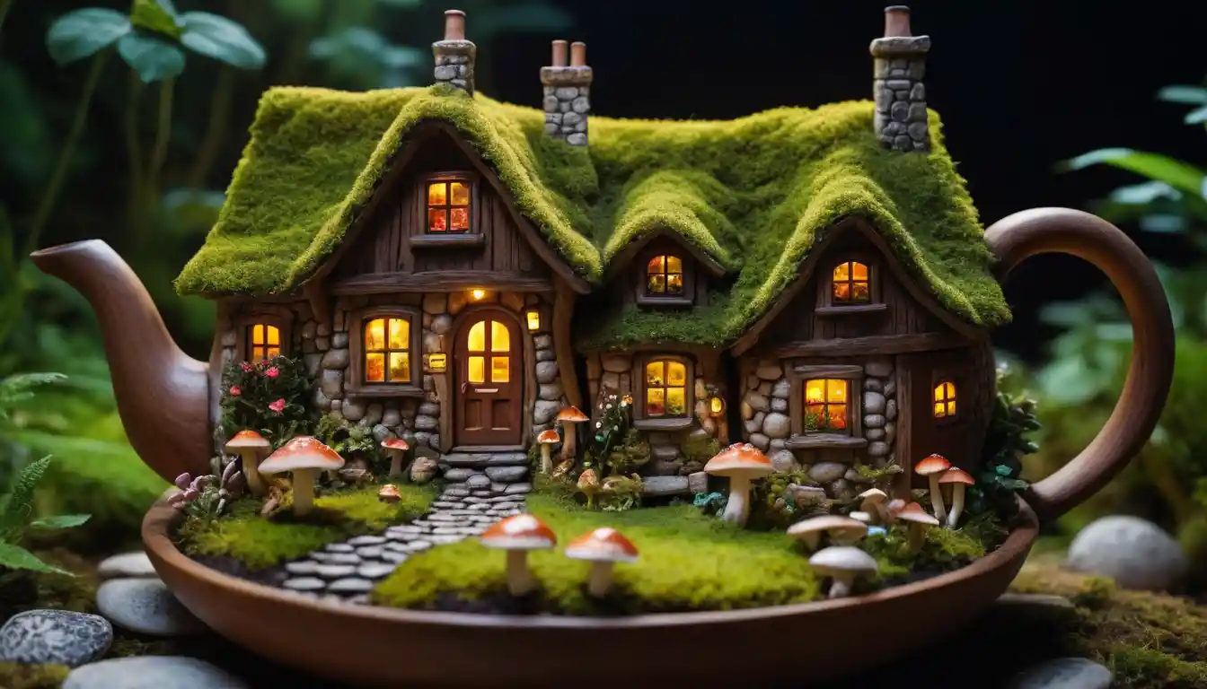 Tiny Fantasy Village Hidden Inside A Glowing Teapot