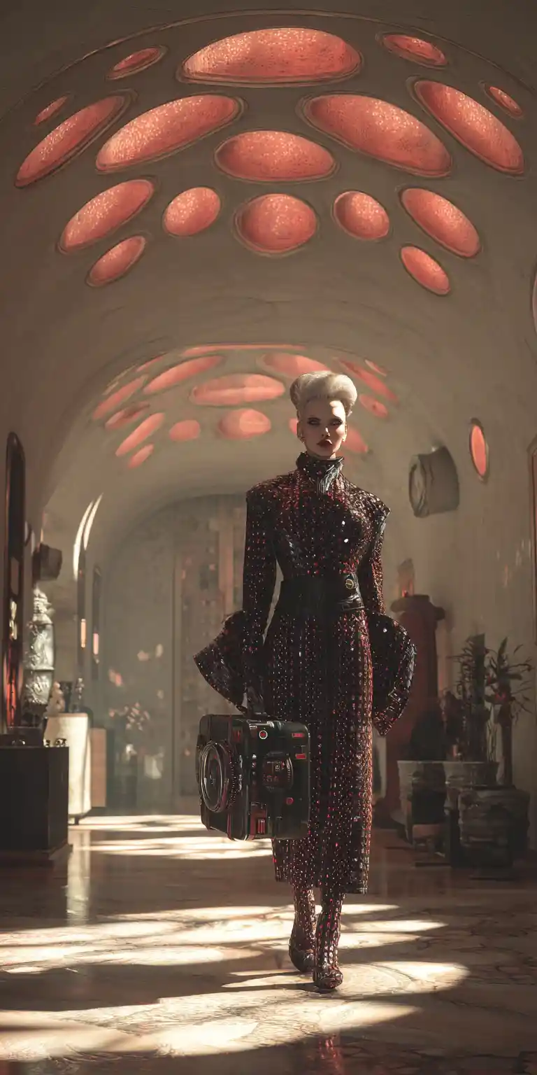 Fashionably late figure in avant garde light and shadow