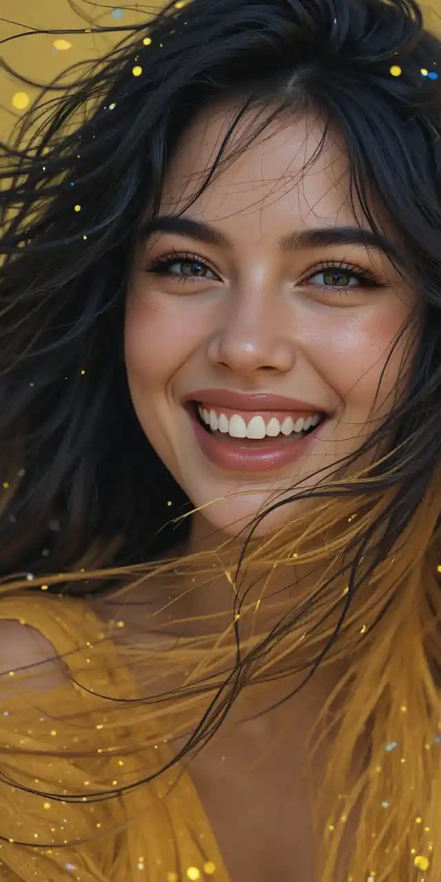Femme rieuse aux cheveux noirs embrassant son petit ami souriant