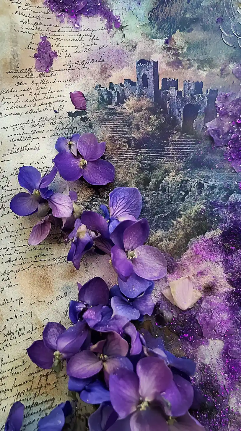 Gros plan d’un parchemin avec ville enchantée dans une boutique d’antiquités