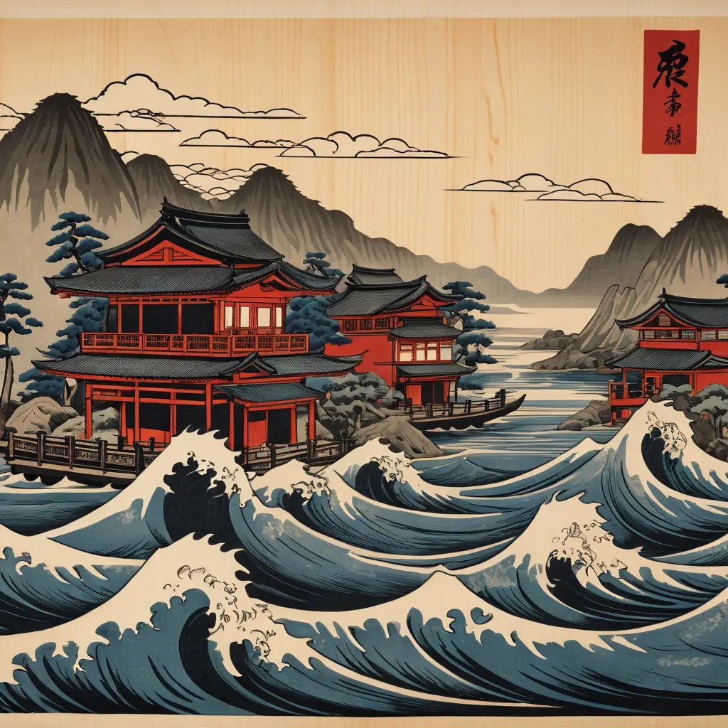江戶時代浮世繪戲劇性海浪海景