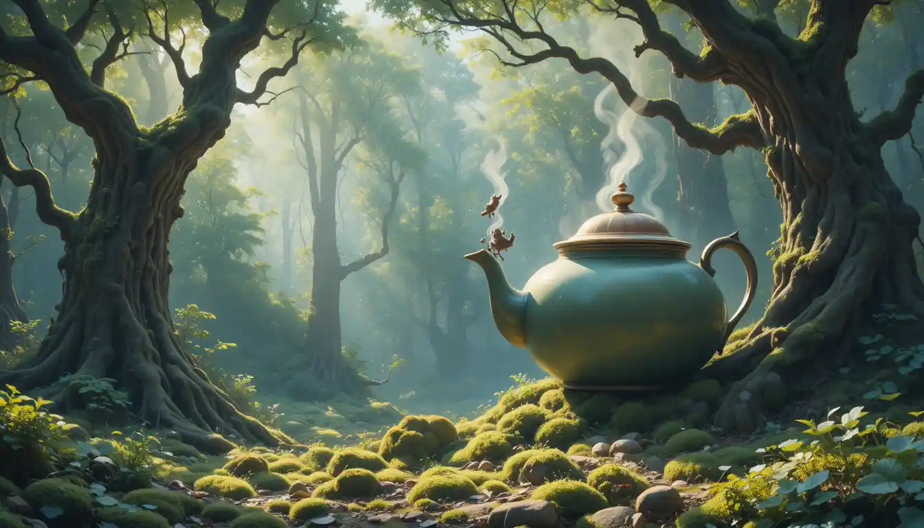 Oversized Teapot On The Edge Of An Ancient Forest