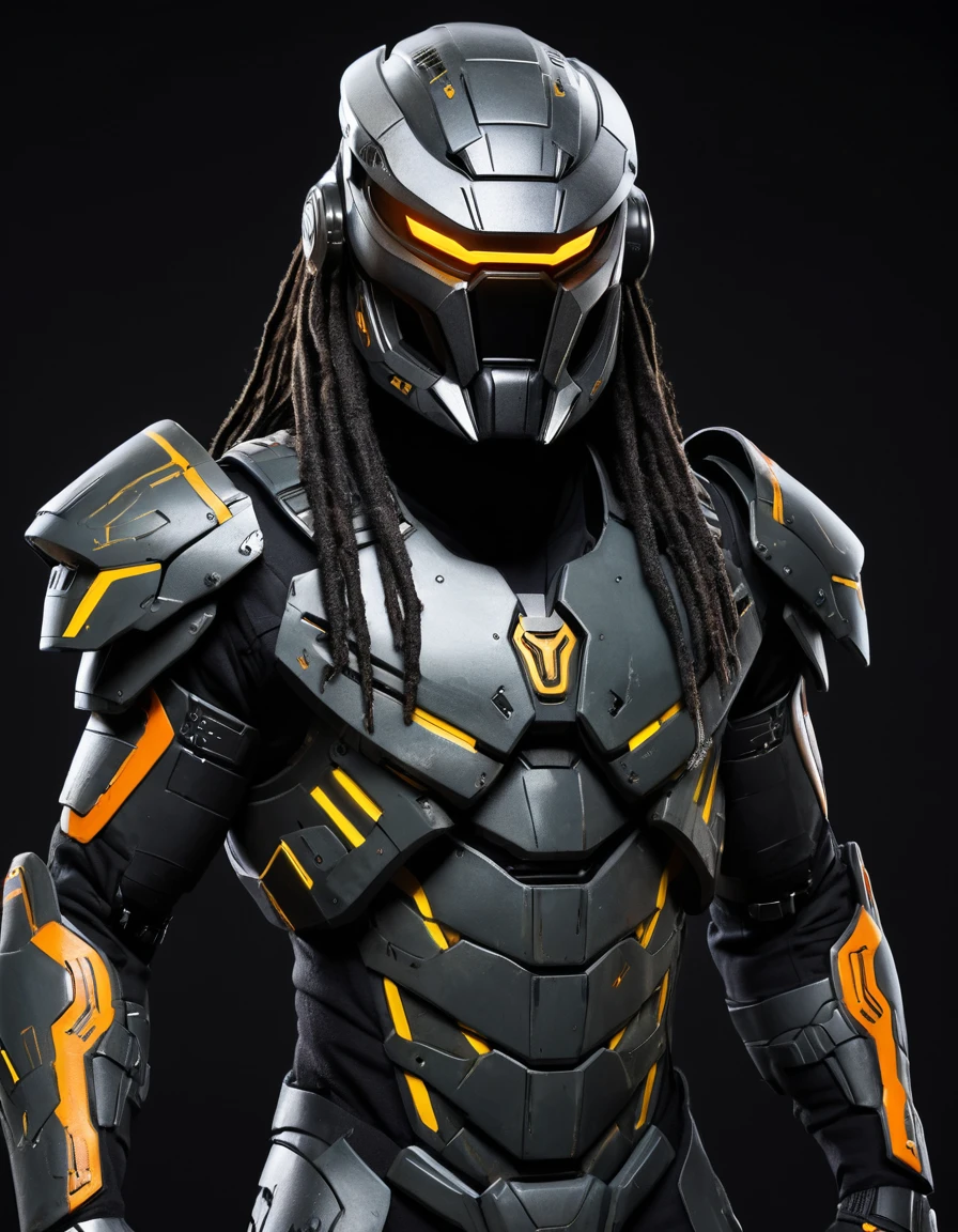 Cybersoldat in Neon-Tarnrüstung mit Predator-Helm
