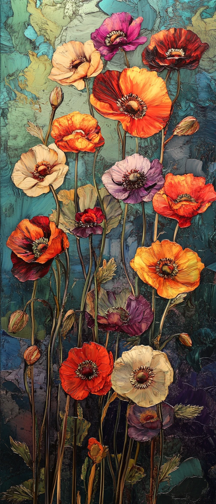 Fiori di papavero metallici in uno stile audace ispirato alla pop art