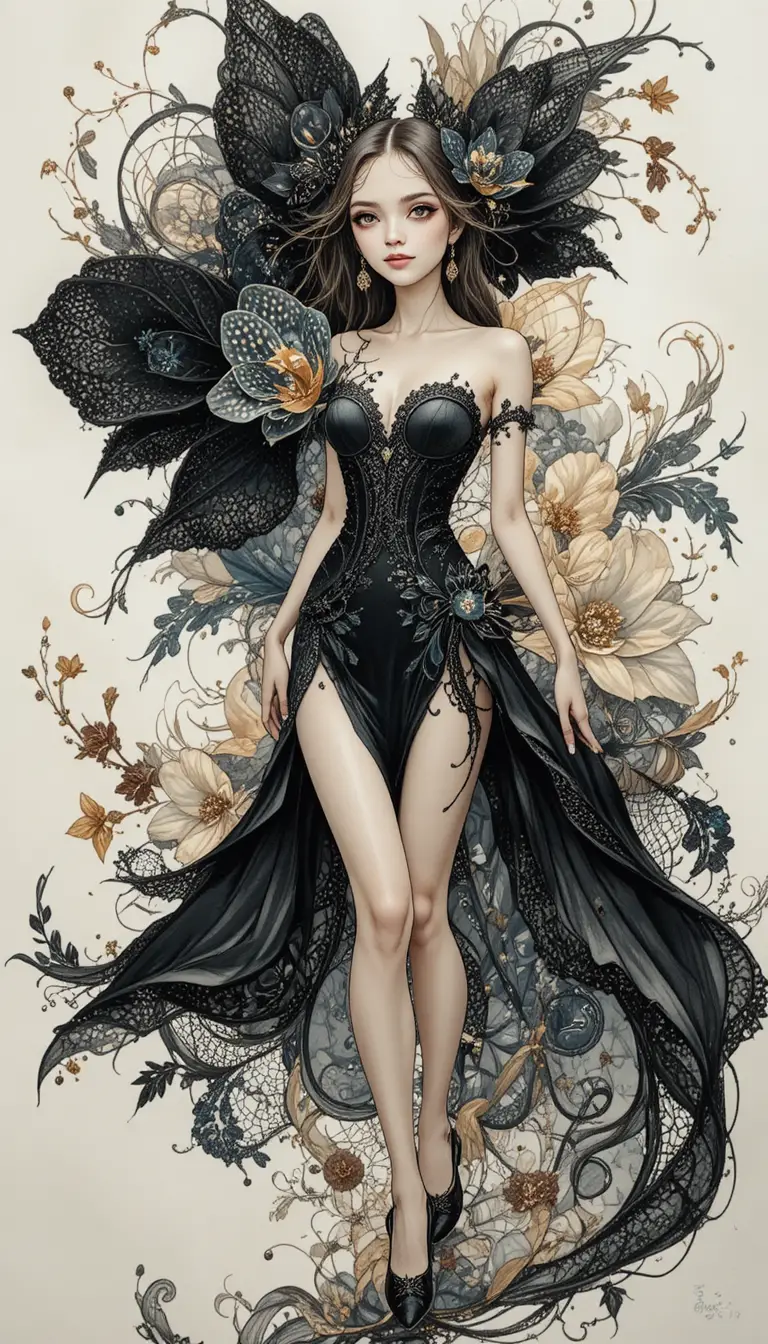 Fantasy woman with orchid form and amber eyes