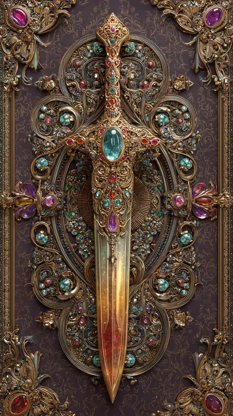Espada de gema em fundo fantasioso místico e ornamentado