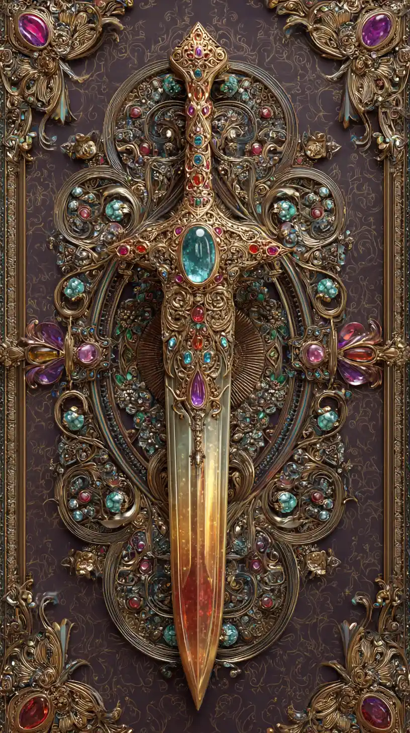Espada de gema em fundo fantasioso místico e ornamentado