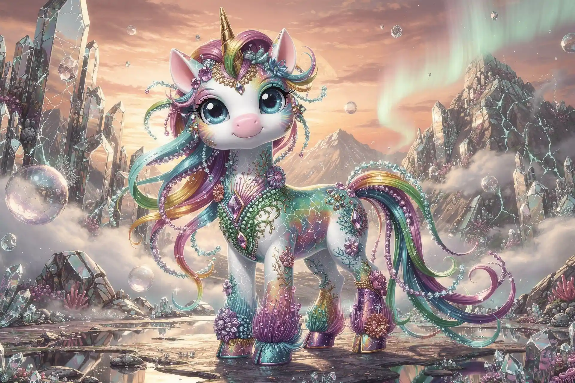 Verspieltes Alien-Einhorn mit irisierenden Meereskreatur-Texturen
