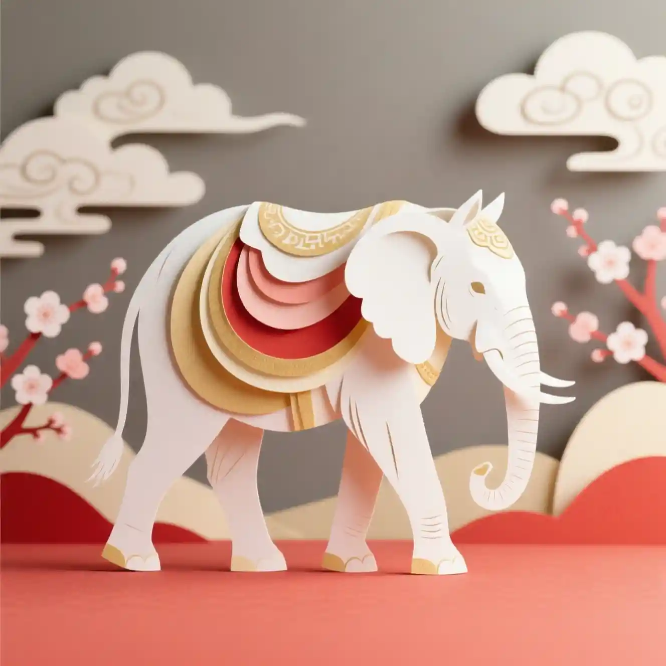 Serene Paper Cut Elephant For Chinese New Year Blessings