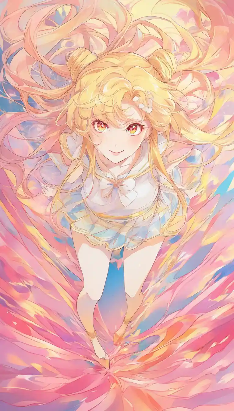 Anime girl under sunrise sky in modern commercial style