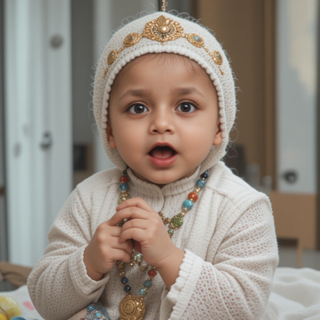 Bebê fazendo um diálogo sério em uma cena de vídeo cômica