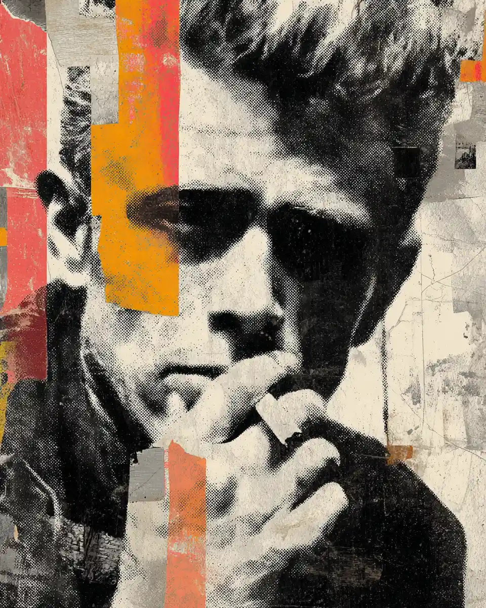 Abstract fragmented portrait of a man in film grain