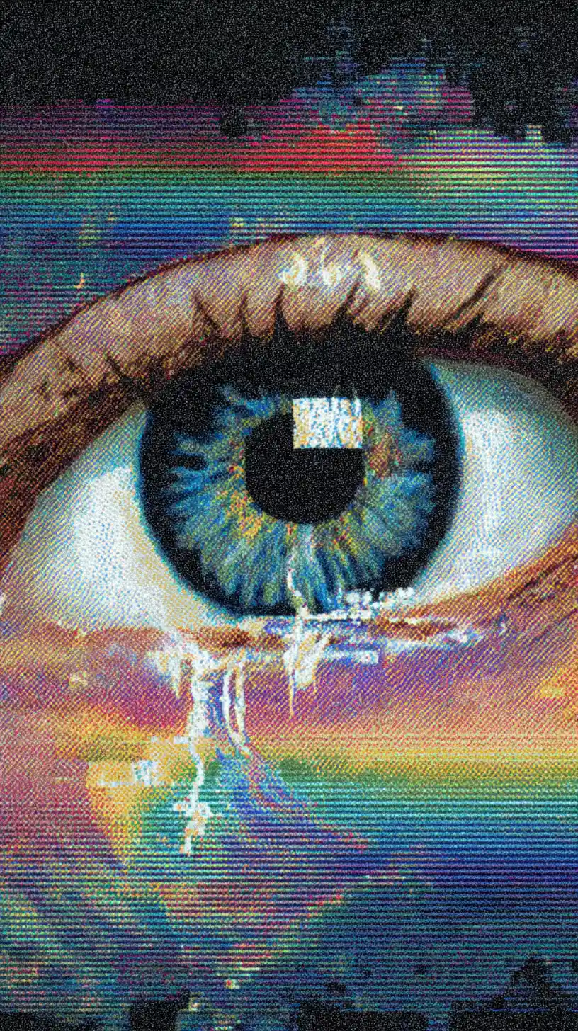 Glitchcore-Vaporwave-Illusion mit minimalistischen geometrischen Formen