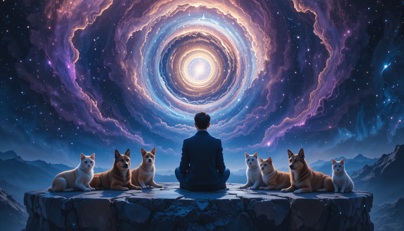人在發光宇宙邊緣與寵物相依相伴