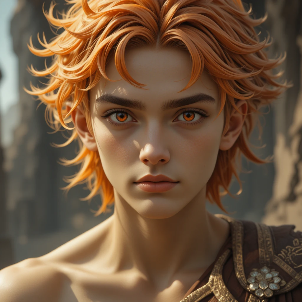 Young celestial god with pale skin and dark red eyes