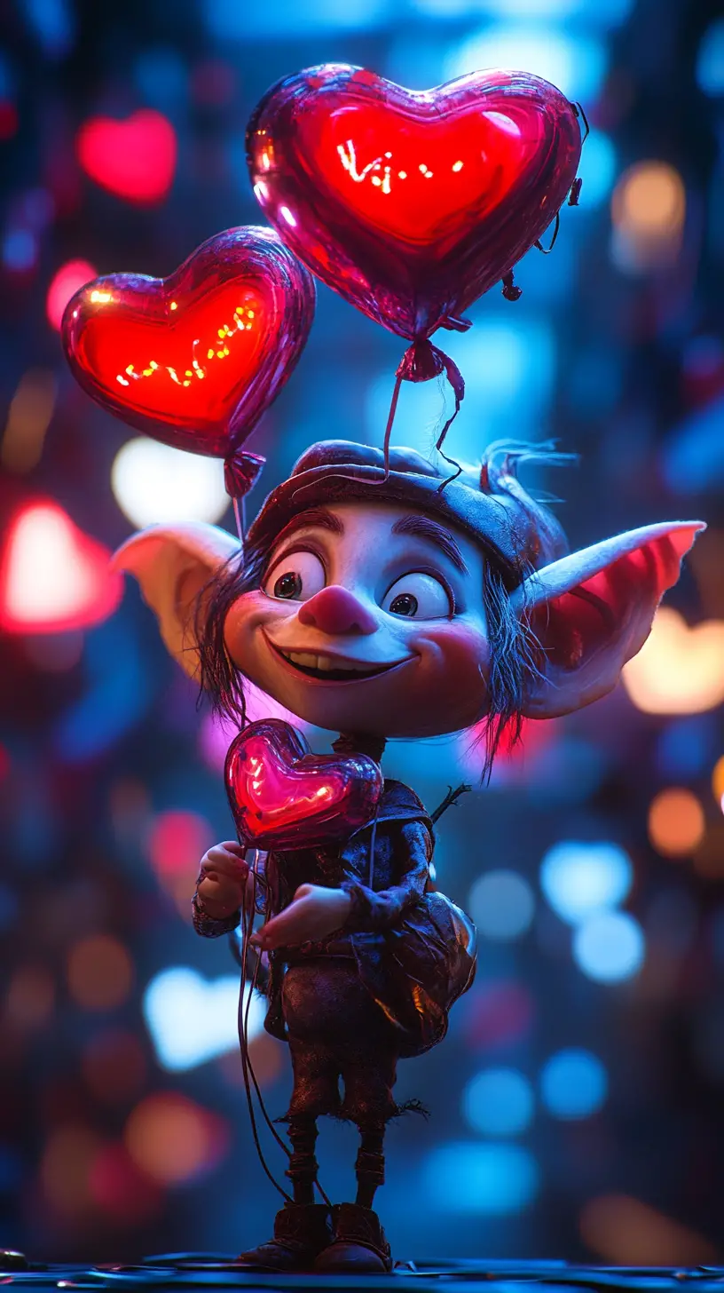 Lutin cartoon espiègle dans un paysage romantique surréaliste