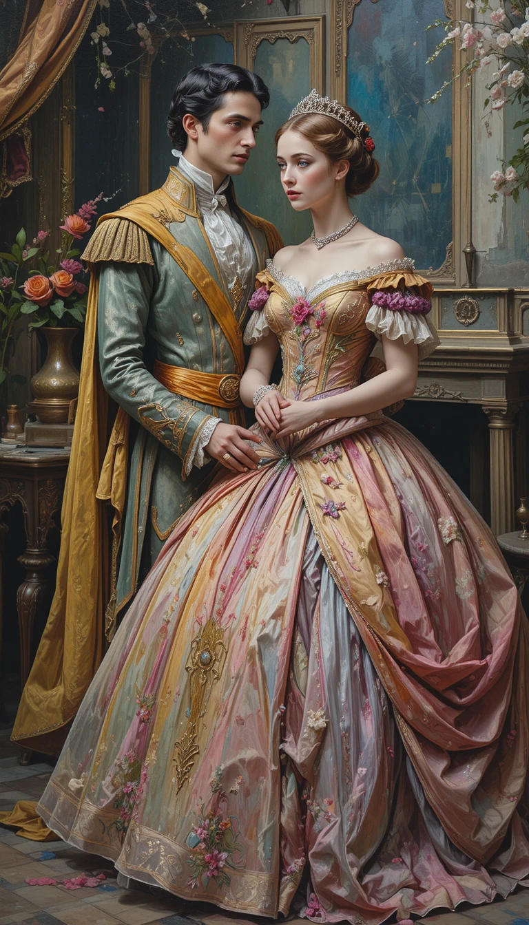 Semi figurative prince and princess in rich impasto painting
