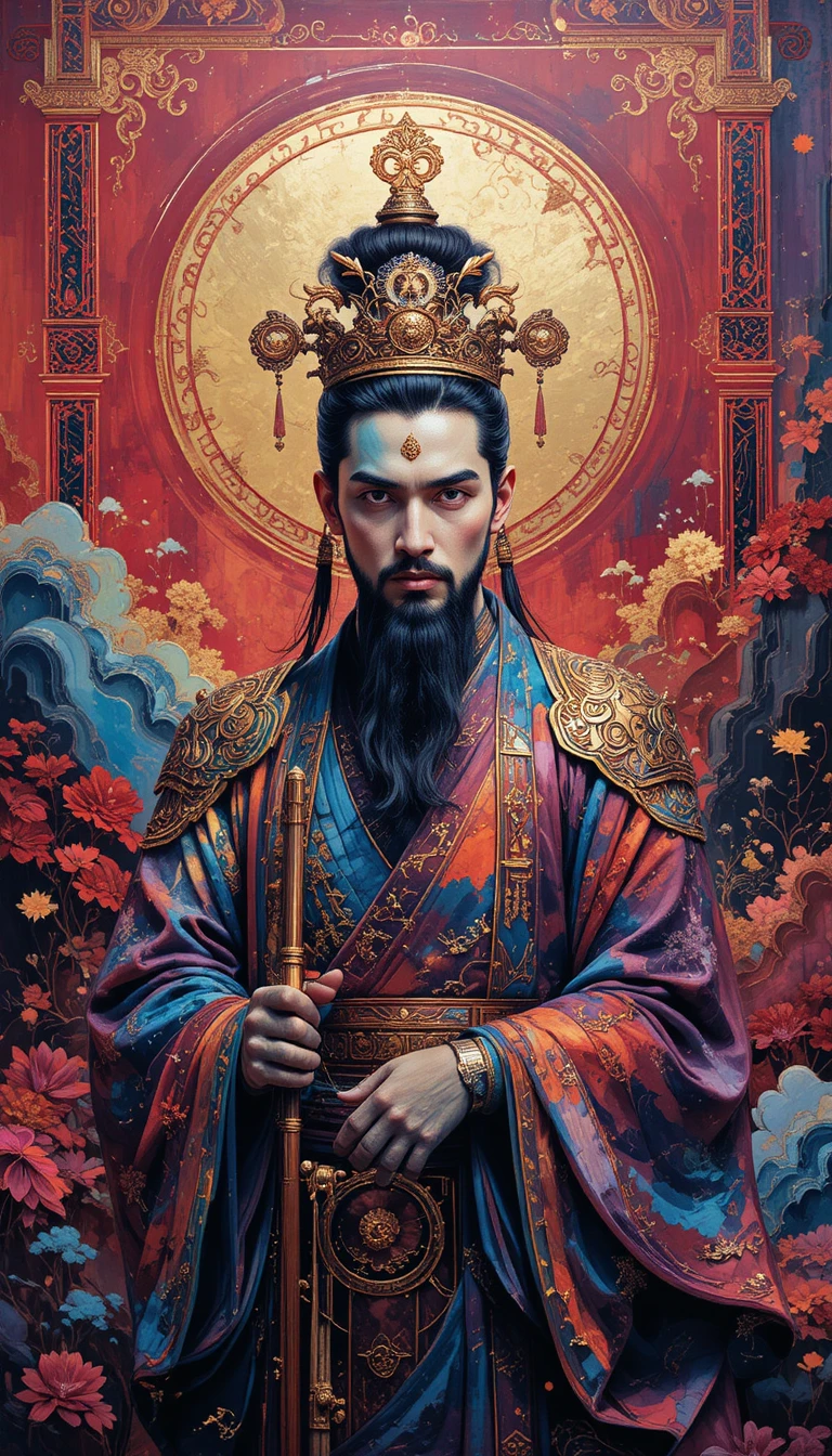 Impasto acrylic painting of a Han dynasty Chinese emperor