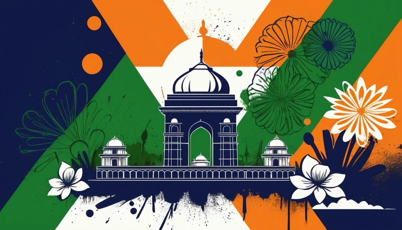 Poster per il Giorno della Repubblica indiana con collage tricolore e simboli