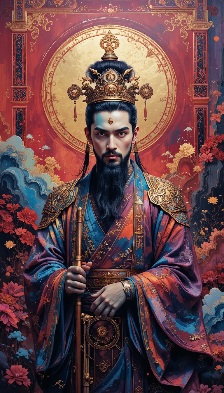 Impasto acrylic painting of a Han dynasty Chinese emperor